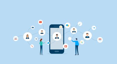 iş insanlar iletişim sosyal ağ bağlantısında kavramı ve iş online telefon konsepti ile