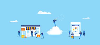 geliştirici ve tasarımcı takım online alışveriş oluşturmak ve connect on online kullanıcı kavramı için bulut