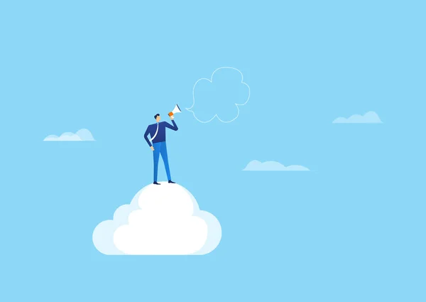 Technologie Cloud Pour Concept Entreprise Ligne Avec Homme Affaires Stand — Image vectorielle