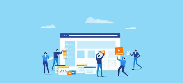 Programador Equipo Diseño Desarrollan Para Aplicación Web Con Concepto Trabajo — Vector de stock