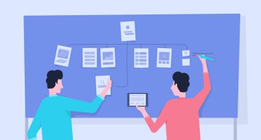Mobile application and web developer team brainstorming plan development and design process concept clipart svg vector 