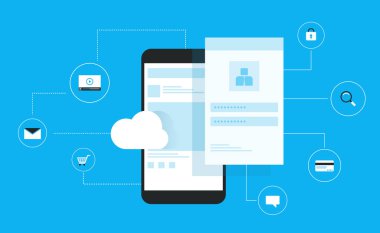 düz vektör tasarım konsepti teknoloji Internet cyber güvenlik ve mobil bağlantı güvenlik kavramı