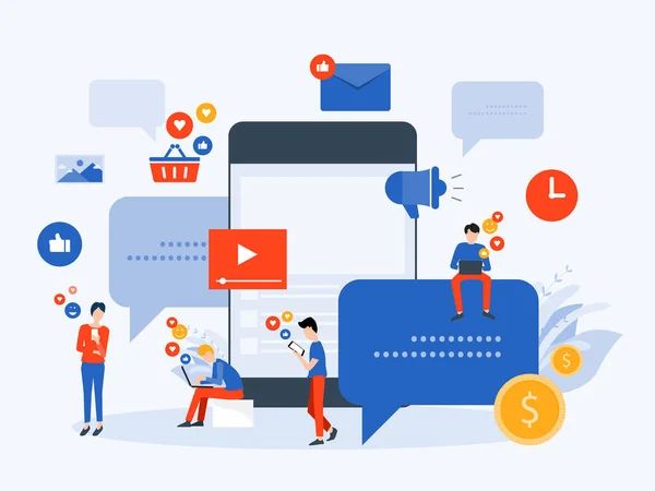 Flat Illustrazione Vettoriale Social Media Digital Marketing Concetto Connessione Online — Vettoriale Stock