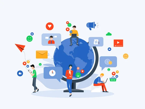 Düz Vektör Çizim Sosyal Medya Dijital Pazarlama Online Bağlantı Kavramı — Stok Vektör