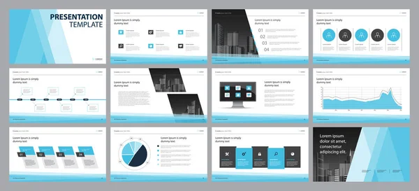 パンフレット 年次報告書 会社概要 インフォグラフィック要素グラフデザインコンセプトのための青いビジネスプレゼンテーションの背景デザインテンプレートとページレイアウトデザインを設定します — ストックベクタ