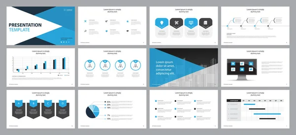 Set Blue Business Presentation Backgrounds Design Template Page Layout Design —  Vetores de Stock