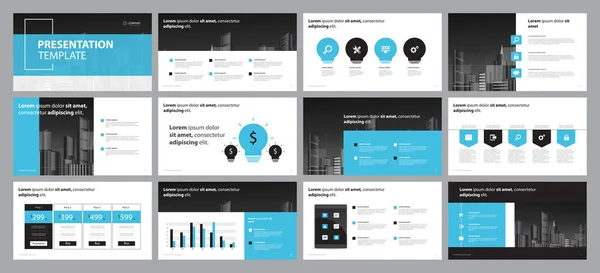 Set Blue Business Presentation Backgrounds Design Template Page Layout Design —  Vetores de Stock