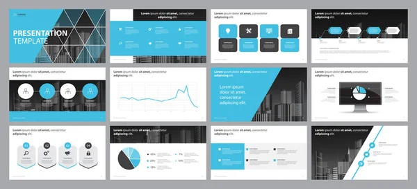 Set Blue Business Presentation Backgrounds Design Template Page Layout Design — Stock Vector