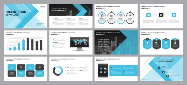 Set Blue Business Presentation Backgrounds Design Template Page Layout Design — Stock Vector