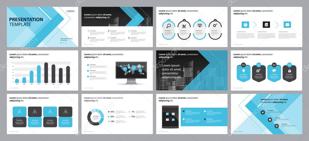 set blue business presentation backgrounds design template and page layout design for brochure ,book , magazine,annual report and company profile , with infographic elements graph design concept