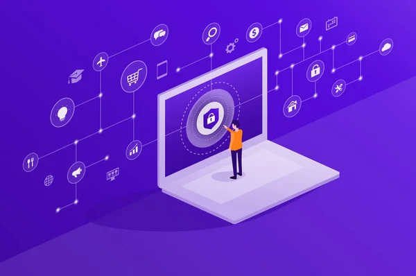 Tecnología Vectorial Plana Internet Ciberseguridad Seguridad Datos Concepto Conexión Red — Archivo Imágenes Vectoriales