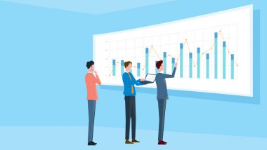 düz illüstrasyonlar tasarım kavramı iş finansmanı yatırım ve iş ekibi monitör grafik panosunda