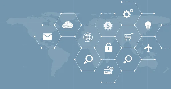 Σχεδίαση Banner Web Για Παγκόσμια Επιχειρηματική Οικονομική Ηλεκτρονική Σύνδεση Concept — Διανυσματικό Αρχείο