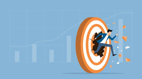 Illustrazione Vettoriale Piatta Uomo Affari Velocità Esecuzione Svolta Obiettivo Concetto — Vettoriale Stock