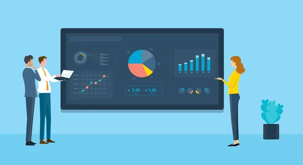 Business People Analytics Finanzgrafik Bericht Über Monitor Dashboard Konzept — Stockvektor