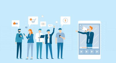 Sabit vektör işi insanları online çalışmak ve online konseptle buluşmak için mobil kullanırlar. 