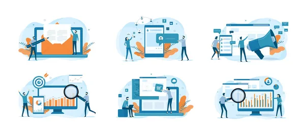 Pacote Design Conceito Ilustração Plana Conjunto Processo Marketing Digital Com —  Vetores de Stock