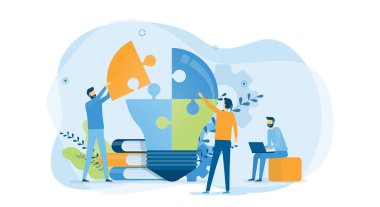 Düz vektör illüstrasyon tasarım iş yaratma süreci ve beyin fırtınası konsepti için iş ekibi toplantısı