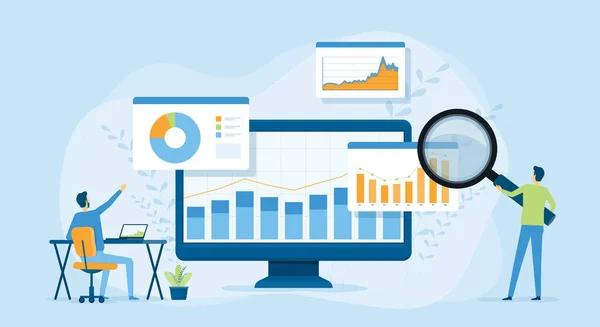 Flat Vector Ontwerp Statistische Data Analyse Voor Business Finance Investeringsconcept — Stockvector