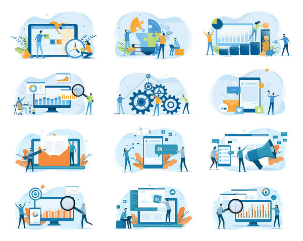 Set business Flat illustration design concept for web site banner and mobile application design 