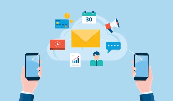 Flat Illustration Business Email Marketing Content Connection Social Media Technology — Stockový vektor
