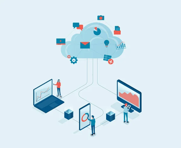 Concepto Servicio Servidor Computación Nube Tecnología Negocio Vector Plano Con — Archivo Imágenes Vectoriales