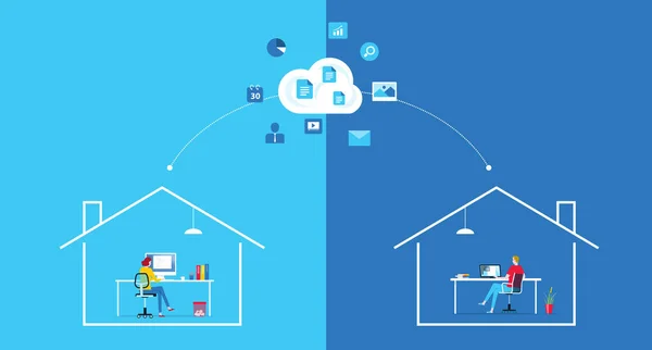 Vektor Datar Bekerja Dari Konsep Tempat Kerja Rumah Dan Bisnis - Stok Vektor