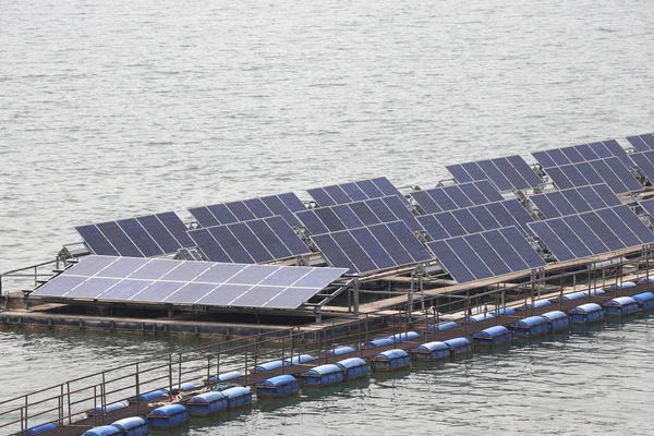 Solar cell panels installed on the space on the water surface.