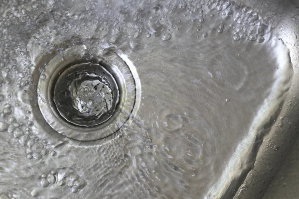 Water Sink Flowing Drain Stainless Steel Water Which Has Water — Stock Photo, Image