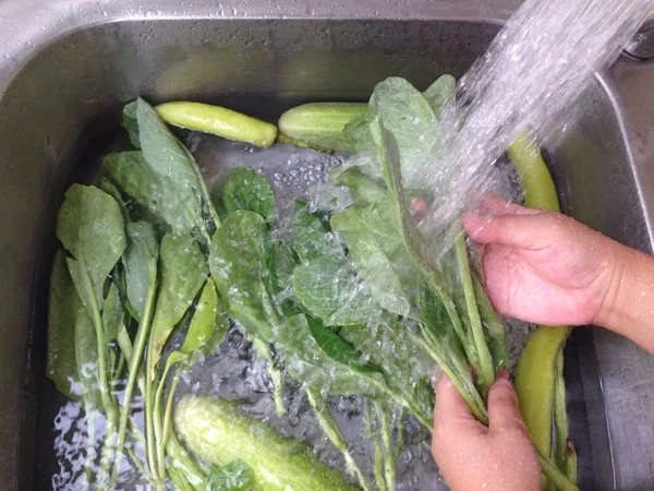 Onları ıslatma ve güvenli yemek için toksinler ve kir kaldırmak için birkaç kez durulayarak sebze yıkayın. Sebzeleri lavaboda ıslatarak yıkayın.