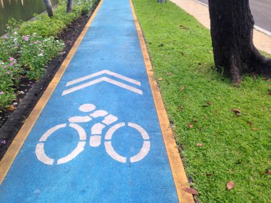 Parkta bisiklet yolu. Bisiklet yolu sembolü.