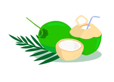 Hindistan cevizi ve hindistan cevizi suyu beyaz arka plan izole.