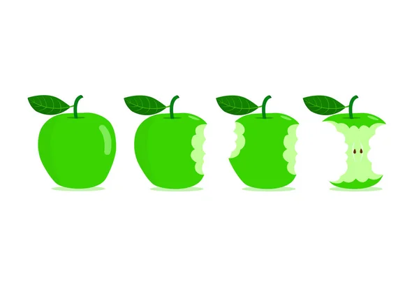 Beyaz arka planda izole ısırık izleri olan yeşil elmalar. Yeşil elmaüzerinde ısırık izleri.