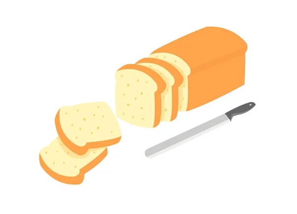 Brot Und Messer Zum Aufschneiden Von Brot Isoliert Auf Weißem — Stockvektor