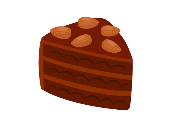 Шоколадный Торт Миндалем Изолированы Белом Фоне Треугольный Торт Миндалем — стоковый вектор