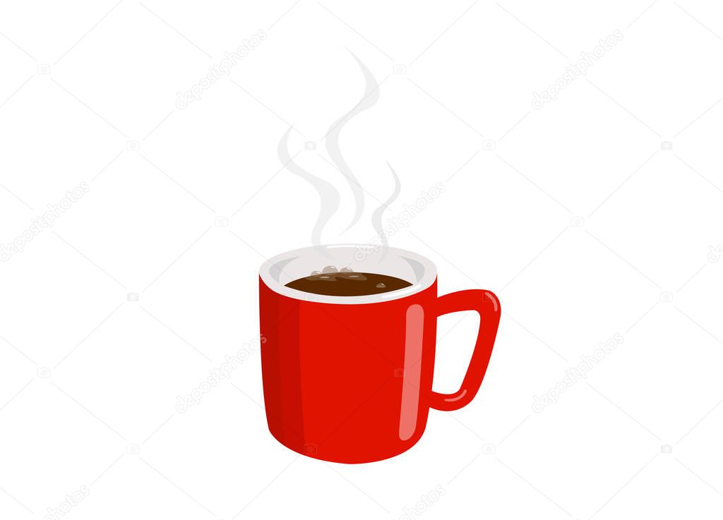 Coffee in a red cup with smoke isolated on white background.
