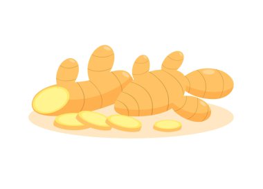 Zencefil ve dilimlenmiş zencefil beyaz arka plan üzerinde izole.