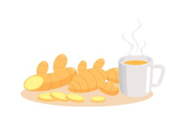 Zencefil ve zencefil çayı beyaz arka plan üzerinde izole.