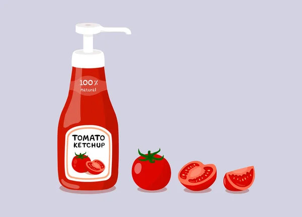 Botella Salsa Tomate Tomate Aislados Sobre Fondo Blanco Ketchup Aislado — Archivo Imágenes Vectoriales