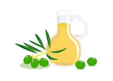 Zeytin ve zeytinyağı beyaz arka planda izole.