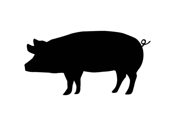 白い背景に豚の影 白い背景にシルエット豚 — ストックベクタ