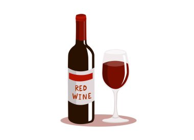 Kırmızı şarap ve şarap bardağı beyaz arka plan üzerinde izole.