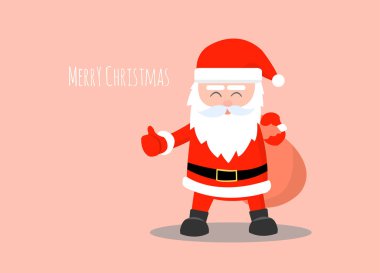 Noel Baba pembe bir arka plan üzerinde izole. Noel Baba çocuklar için bir hediye çantası taşıyor.