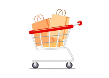 Beyaz arka plan üzerinde izole kağıt torba ile Alışveriş sepeti.