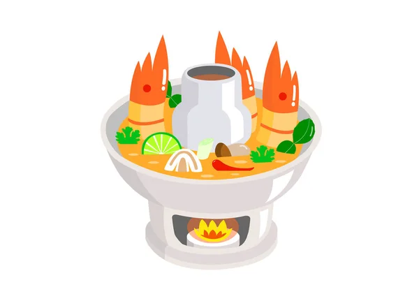 Tom Yum Kung sıcak tencerede beyaz arka plan üzerinde izole.