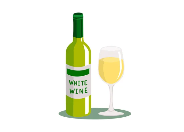 Vino Blanco Copa Vino Aislados Sobre Fondo Blanco — Vector de stock