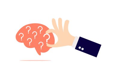 Beyinde soru işaretini tutan el. Beynin içinde bir soru işareti.