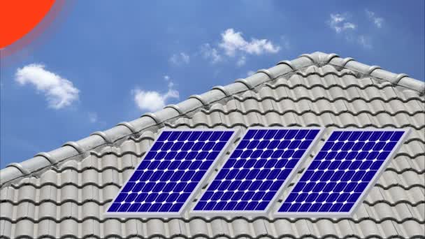屋顶上的太阳能电池 阳光照射在太阳能电池板上 — 图库视频影像