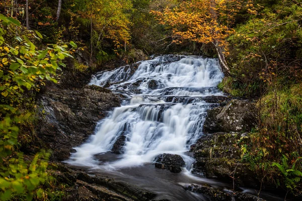 Small Waterfalls Allt Bodachan Burn Main Drop Plodda Falls Glen — Stock Photo, Image