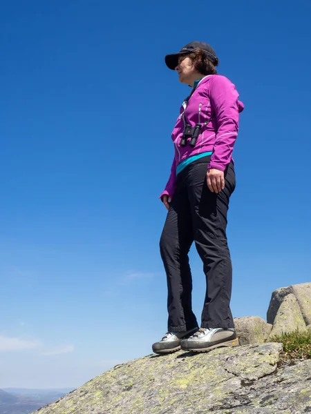 Mature Lady Looking Out Scottish Countryside View Point High Hills — Stock Photo, Image